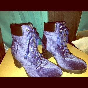 Blue Velvet High Heel Boots